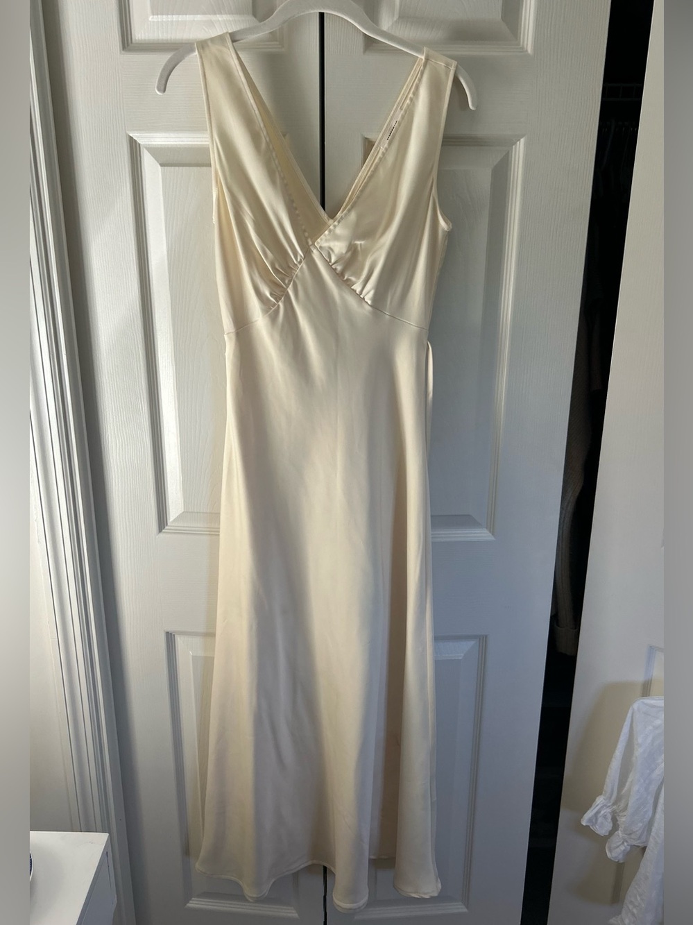 Peppermayo Cream Slip Dress with Sleek Satin Finish